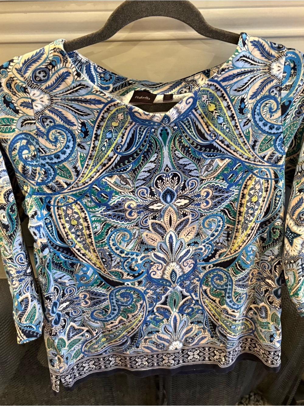 Rafaella Blue Multi Paisley Long Sleeve Crewneck Top